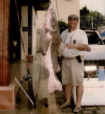 Gilberto Fernandes holding his world-record redtail ©Photo from Fishing Wordrecords